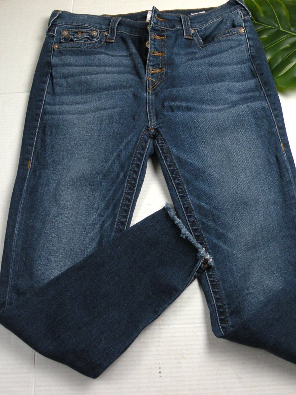 True Religion Super Skinny Jeans Womens 33 Blue High Rise Button fly Button flap